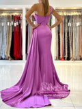 Orchid/Peach Single Shoulder Evening Dress Mermaid Satin Prom Dress with Flap ARD2862-SheerGirl