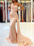 Orchid/Peach Single Shoulder Evening Dress Mermaid Satin Prom Dress with Flap ARD2862-SheerGirl