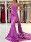 Orchid/Peach Single Shoulder Evening Dress Mermaid Satin Prom Dress with Flap ARD2862