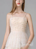 Organza Fabric Full A-Line Wedding Gown with Pearls Champagne Wedding Dress AWD1634-SheerGirl