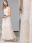 Vestido de novia de corte A completo de tela de organza con perlas vestido de novia champán AWD1634 