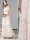 Organza Fabric Full A-Line Wedding Gown with Pearls Champagne Wedding Dress AWD1634-SheerGirl