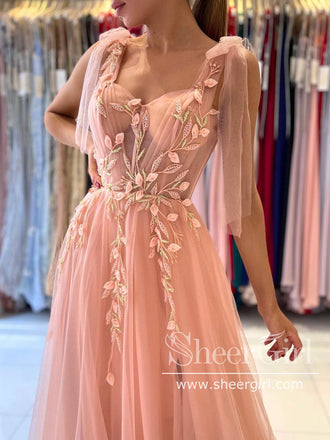 Organza Flowers See Through Bodice Prom Dress High Slit Tulle Party Dress ARD2858-SheerGirl