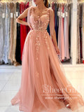 Organza Flowers See Through Bodice Prom Dress High Slit Tulle Party Dress ARD2858-SheerGirl