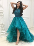Organza with Beaded Bodice Halter High Low Prom Dress,Pageant Dress,apd2065-SheerGirl