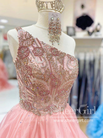 Organza with Beaded Bodice Single Shoulder Tiered Prom Dress,Pageant Dress,ARD2719-SheerGirl