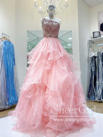 Organza with Beaded Bodice Single Shoulder Tiered Prom Dress,Pageant Dress,ARD2719-SheerGirl