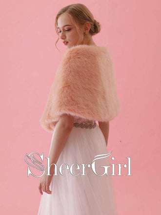 Peach Bridal Bolero Faux Fur Wedding Wraps WJ0013-SheerGirl