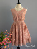 Peach Lace Homecoming Dresses Backless Bow Knee Length Homecoming Dress ARD1485-SheerGirl