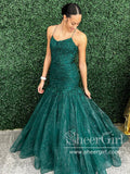 Peacock Appliqued Mermaid Prom Dress Ruffle Skirt Formal Dress Sparkly Prom Gown ARD2914-SheerGirl