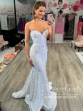 Pearl White Strapless Sparkly Prom Dresses Sheath Formal Dress Mermaid Party Dress ARD2916-SheerGirl