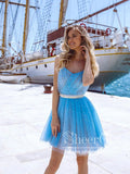 Pearls Cute Homecoming Dress V Neck Tulle Short Prom Dress ARD2761-SheerGirl
