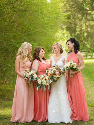 Pin Mismatched Bridesmaid Dresses Long Chiffon Watermelon Red Bridesmaid Dresses ARD1139-SheerGirl