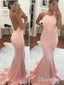 Pink Backless Sexy Mermaid Cheap Prom Dresses APD2857