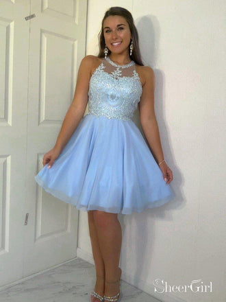 Pink Beaded Homecoming Dresses Knee Length Cute Homecoming Dresses ARD1350-SheerGirl