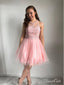 Pink Beaded Homecoming Dresses Knee Length Cute Homecoming Dresses ARD1350