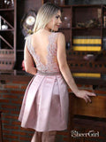 Pink Beaded Homecoming Dresses Lace&Satin A Line Backless Homecoming Dress ARD1504-SheerGirl
