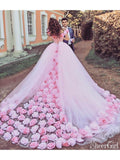 Pink Cathedral Wedding Dress Vintage 3D Flowe Applique Wedding Gown AWD1414-SheerGirl