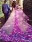 Pink Cathedral Wedding Dress Vintage 3D Flowe Applique Wedding Gown AWD1414