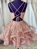 Pink Deep V-neck Homecoming Dress Rhinestone Short Prom Dress ARD2424-SheerGirl
