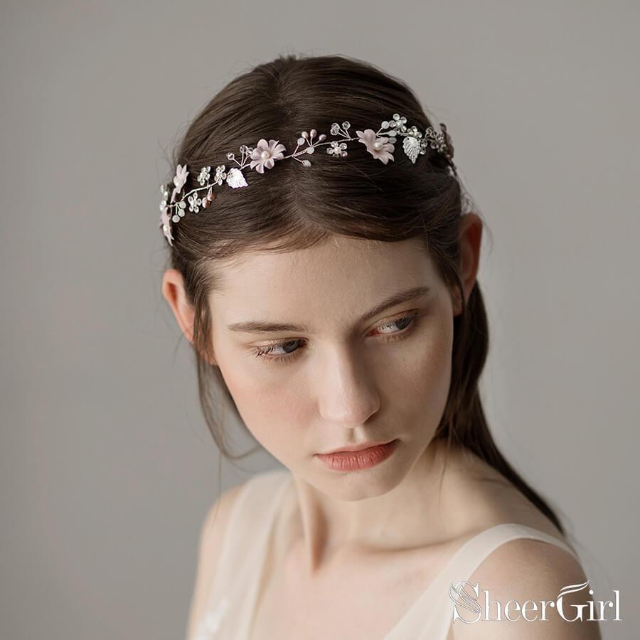 Pink Floral Headband with Pearls and Crystals ACC1123-SheerGirl