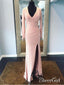 Růžové společenské šaty s dlouhým rukávem Skromné ​​šaty pro matku nevěsty APD3443 
