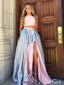 Pink Grey Double Sides Wearable Prom Dresses High Slit Taffeta Evening Dress ARD2451