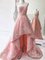 Růžové vysoké nízké plesové šaty krajkové společenské šaty bez ramínek Večerní šaty ARD1333 
