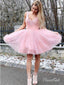 Pink Homecoming Dresses Sleeveless V Neck Lace Appliqued Homecoming Dress ARD1495