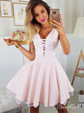 Pink Lace Appliqued Mini Homecoming Dresses V Neck Short Hoco Dress ARD1715-SheerGirl