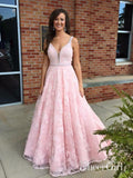 Pink Lace Beaded Quinceanera Dresses Vintage V-Neck Prom Dress Fitted APD3338-SheerGirl