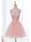 Růžové krajkové šaty pro návrat domů Krajka Aplikace z korálků Levné Roztomilé šaty pro návrat domů ARD1210 