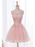 Pink Lace Homecoming Dresses Lace Applique Beaded Cheap Cute Homecoming Dress ARD1210-SheerGirl