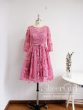 Pink Lace Homecoming Dresses Long Sleeve Knee Length Homecoming Dress ARD1312-SheerGirl