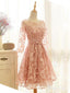 Pink Lace Homecoming Dresses Long Sleeve Knee Length Homecoming Dress ARD1312