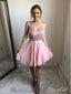 Pink Lace and Chiffon Homecoming Dresses V Neck Open Back Hoco Dress ARD1553