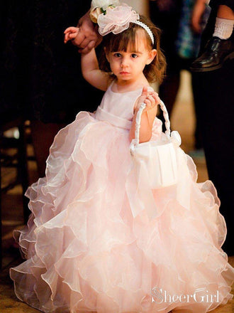 Pink Organza Ball Gown Flower Girl Dresses with Ruffle Skirt ARD1768-SheerGirl