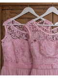 Pink Plus Size Bridesmaid Dresses Lace Top Chiffon Long Bridesmaid Dress ARD1674-SheerGirl