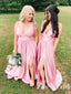 Pink Wrap V Neck Sexy Party Dress Floor Length High Slit  Spaghetti Straps Long Prom Dress ARD2530