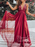 Pleated Sequins Bodice Sparkly Long Formal Dress with High Slit Long Prom Dress ARD2579-SheerGirl