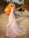 Pleated Soft Tulle Strapless Romantic Flowers Boho Wedding Dress AWD1749-SheerGirl