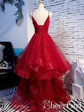 Pleated Tulle Ball Gown Party Dress Spaghetti Straps High-Low Sparkly Long Prom Dress ARD2551-SheerGirl