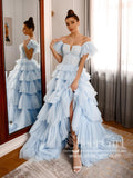 Pleated Tulle Ball Gown Ruffle Tiered Long Prom Dress Floor Length Party Dress ARD2876-SheerGirl