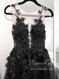 Plunge Neckline High Slit Tulle Prom Dress Black Wedding Dress ARD2667-SheerGirl