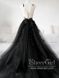 Plunge Neckline High Slit Tulle Prom Dress Black Wedding Dress ARD2667-SheerGirl