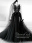 Tylové šaty na ples s hlubokým výstřihem černé svatební šaty ARD2667