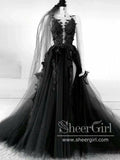 Plunge Neckline High Slit Tulle Prom Dress Black Wedding Dress ARD2667-SheerGirl