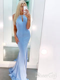 Plunging V Front Opening Sky Blue Prom Dresses with Rhinestones Intercorssed Back Formal Dresses ARD2503-SheerGirl