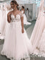 Plunging V-Neck Ball Gown Wedding Dress with Short Sleeves Backless Appliqued Bridal Gown AWD1699