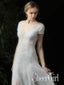 Krajkové šaty s hlubokým výstřihem do V Svatební šaty s krátkými rukávy Elegantní svatební šaty AWD1635 